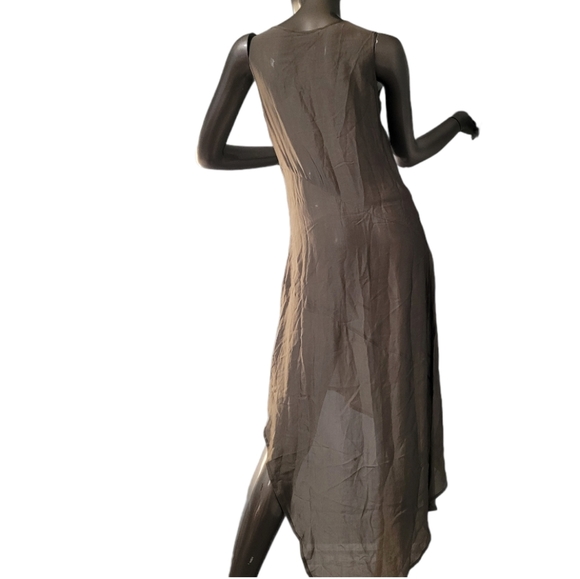 Asya Italian Design Sheer Tan High Low sleeveless Dress Small - Picture 3 of 13